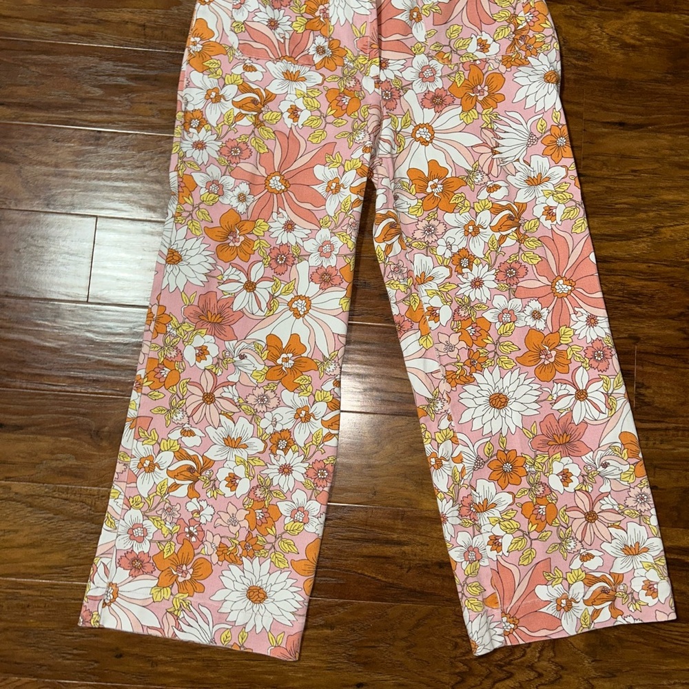 Skies Are Blue Pink and Orange Floral Straight Leg Pants